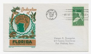 US 952 (Me-4) 3c Everglades National Park FDC Cachet Craft Boll Cachet ECV$15.00