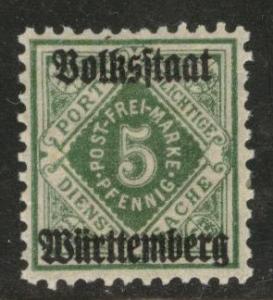 Wurttemberg Scott o45 MH* 1919 official