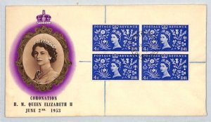 GB QEII CORONATION FDC 1953 Scotland Leith ROYALTY Block of Four Registered XE48