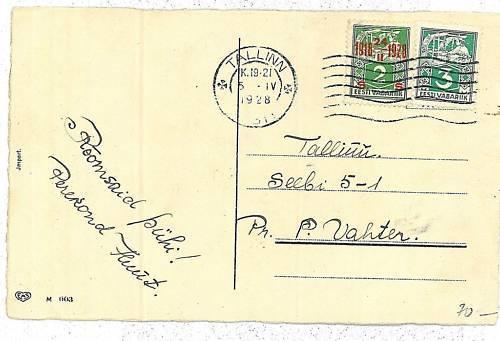 01331 - ESTONIA -    POSTAL HISTORY - OVERPRINTED STAMP on POSTCARD 1928