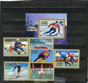 AJMAN 1970 OLYMPIC GAMES SAPPORO SET OF 6 STAMPS & S/S PERF. MNH