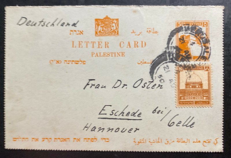 1950 Jerusalem Palestine Postal Stationery Postcard cover To Hannover Germany