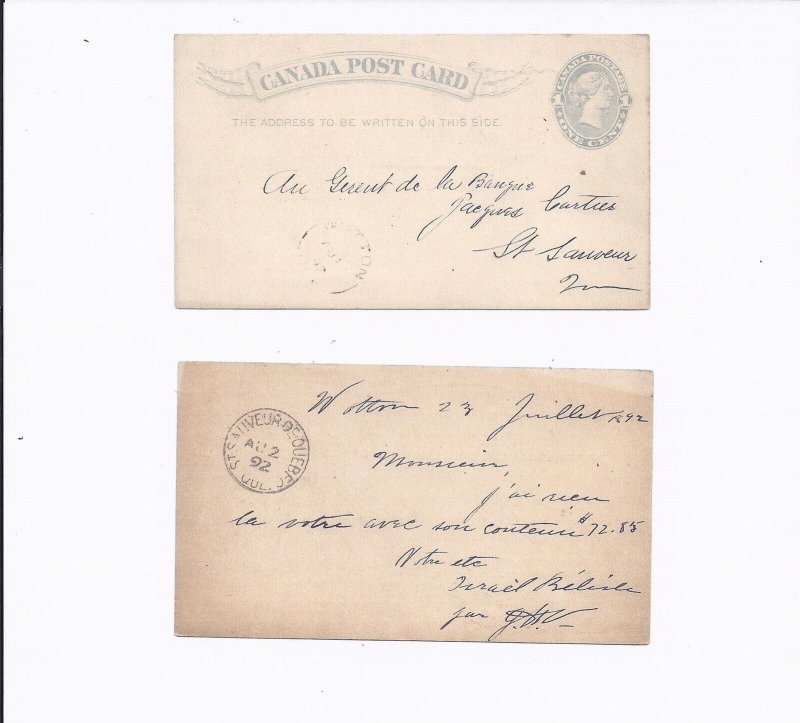 CANADA AUG 2, 1892 PALE GREENISH SENT TO LA BANQUE JACQUES CARTIER, SEE INFO