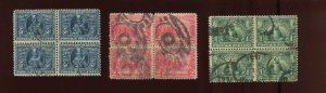 328-330 Jamestown Expo Set of 3 Used Blocks of 4 Stamps (By 894)