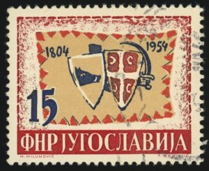 YUGOSLAVIA Sc 411 VF/USED- 1954 15d - 1st Serbian Insurrection, 150th Anniv.