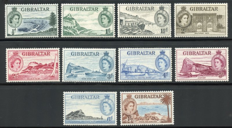 Gibraltar Scott 132-141 Unused VLHOG - 1953 Gibraltar Locales - SCV $26.75