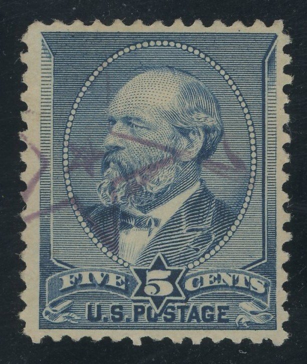 USA 216 - 5 cent Indigo - VF Used with purple embedded star fancy cancel