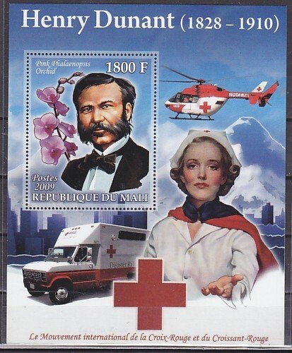 Mali, 2009 issue. Henri Dunant, Red Cross s/sheet. ^