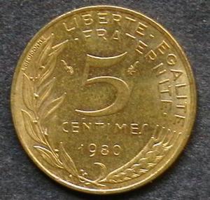 France  -  5  Centimes  -  1980