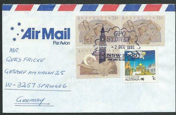 AUSTRALIA 1991 cover to Germany - nice franking - Sydney pictorial pmk.....12856