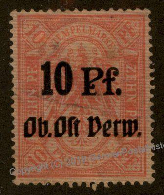 Germany WWI Poland 10pf Ob Ost Verwaltung Revenue Stamp Used 90841