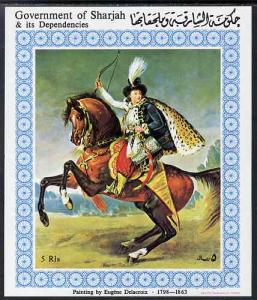 Sharjah 1972 Riders 5r imperf m/sheet (Painting by Delacr...