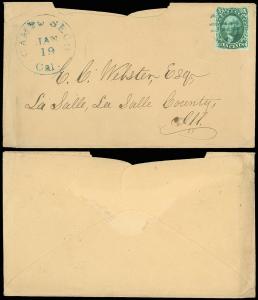 1850's Cover, Blue CAMPO SECO CAL. Cds to E. C. Webster, LaSalle Ill, SCOTT #15!