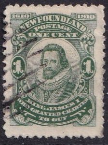 Canada: Newfoundland 87 (used) 1c James I, dp grn, perf. 12x11 (1910)