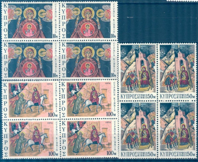 Cyprus 1974 Christmas Mi.419/21 Blocks of 4 MNH
