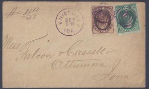 US 1870s REGISTRY COVER UNIONVILLE IOWA VIOLET TARGET CANCELS ON 3c & 10¢ BANK
