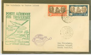 New Caledonia  1940 7 FR. rate from Nouvelle, New Caledonia par flight 21 Jul 40, Canton Island Jul 20 a.m. 1940 CDS reverse