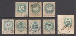 Hungary, Bft 134/147 used. 1891 green & bistre General Revenues, 8 different