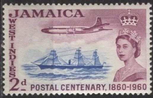 Jamaica 178 (mh) 2p postal service, plane & packet boat (1960)