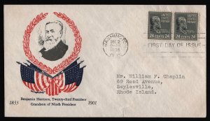 #828 24c Benjamin Harrison-Pair, Grandy FDC **ANY 5=FREE SHIPPING**