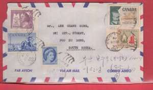 25 cen airmail rate to KOREA with receivers Canada cover 1958