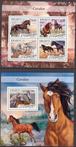 Mozambique 2016 Horses Sheet + S/S MNH