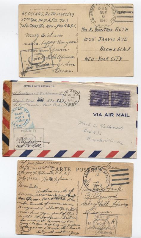 Three 1943 WWII APO covers (NorthAfrica and Canal Zone) [y1843] 