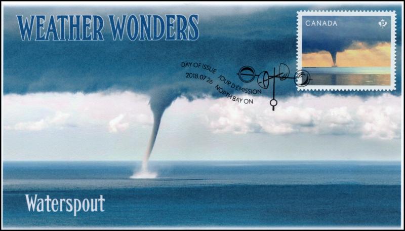 CA18-037, 2018, Weather Wonders, Pictorial, FDC, Waterspout