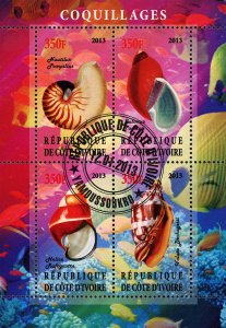 Cote D'Ivoire Seashell Shell Ocean Life Marine Flora Fauna  Souvenir Sheet of 4