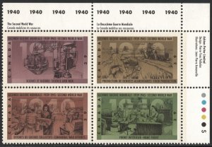 SC#1298-1301 39¢ Anniv. of Second World War 2nd Series Plate Block UR (1990) MNH