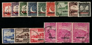 PAKISTAN SGO14/26b 1948-54 OFFICIAL SET WITH ALL 3 PERFS OF 10r FINE USED