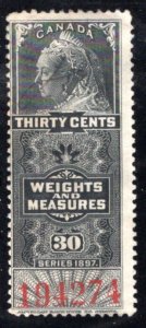 van Dam FWM38, 30c Black, used, 1897 Victoria, red control #, Canada