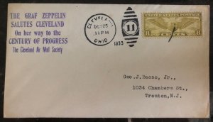 1933 Cleveland OH USA Cover Graf Zeppelin Arrival Century Of Progress To Tenton