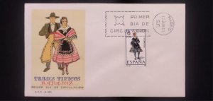 C) 1967, SPAIN, FDC, TYPICAL COSTUMES OF BADAJOZ, XF