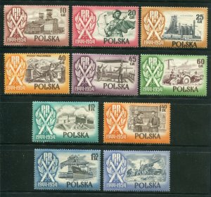 POLAND 1954-1955 10th ANNIV OF PEOPLES POLAND SCOTT 647-656 PERFECT MNH