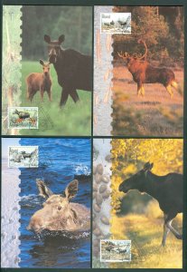 Aland. 2000. Maximum Card. # 31-32-33-34. Set (4) Moose, Elk. Sc # 162-165