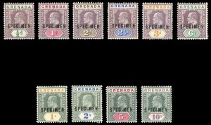 Grenada 1902 KEVII complete set of ten overprinted SPECIMEN vfm. SG 57s-66s.