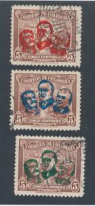 Colombia 1945 Scott 520-522 (3) used - Stalin, Roosevelt & Churchill