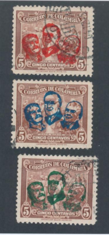 Colombia 1945 Scott 520-522 (3) used - Stalin, Roosevelt & Churchill