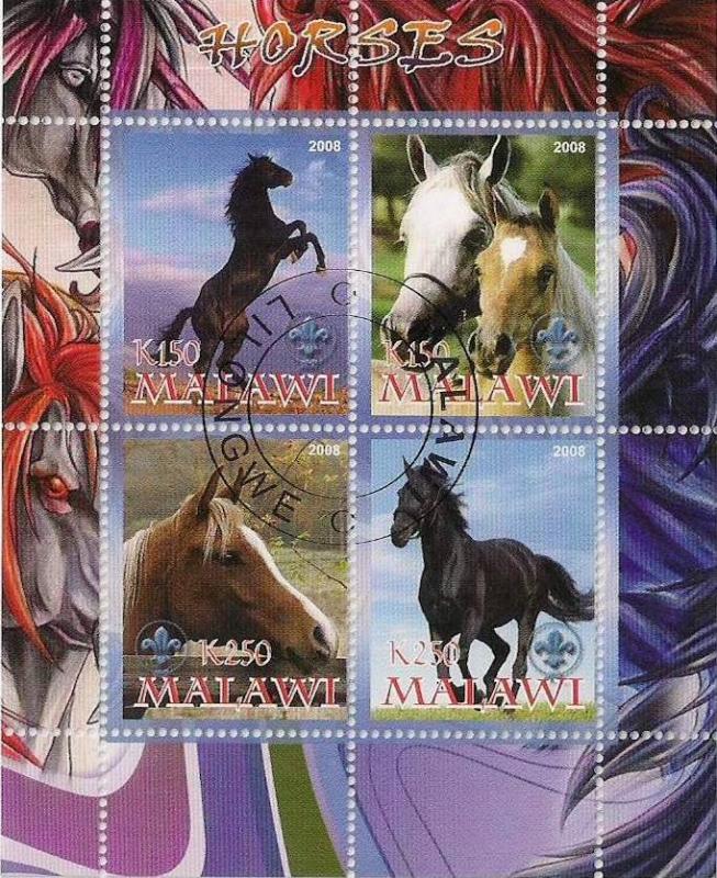 MALAWI - Horses - Perf 4 Stamp Sheet CTO