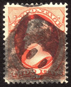 1875, US 2c, Negative Numeral 8 Fancy cancel, Used, Sc 178, Well centerd