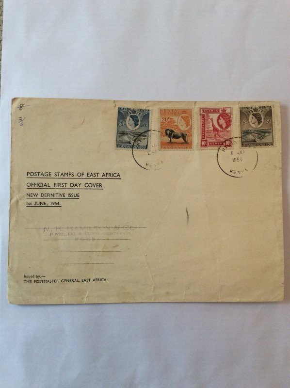 KUT East Africa 1954 first day cover. Small tears in top of envelope.