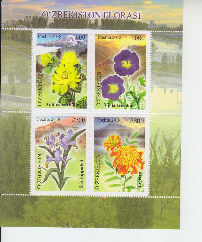 2019 Uzbekistan Mountain Flowers MS4 (Scott 872) MNH