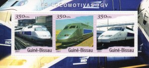 Guinea-Bissau 2001 TRAINS - TGV (France) Strip of 3 MNH