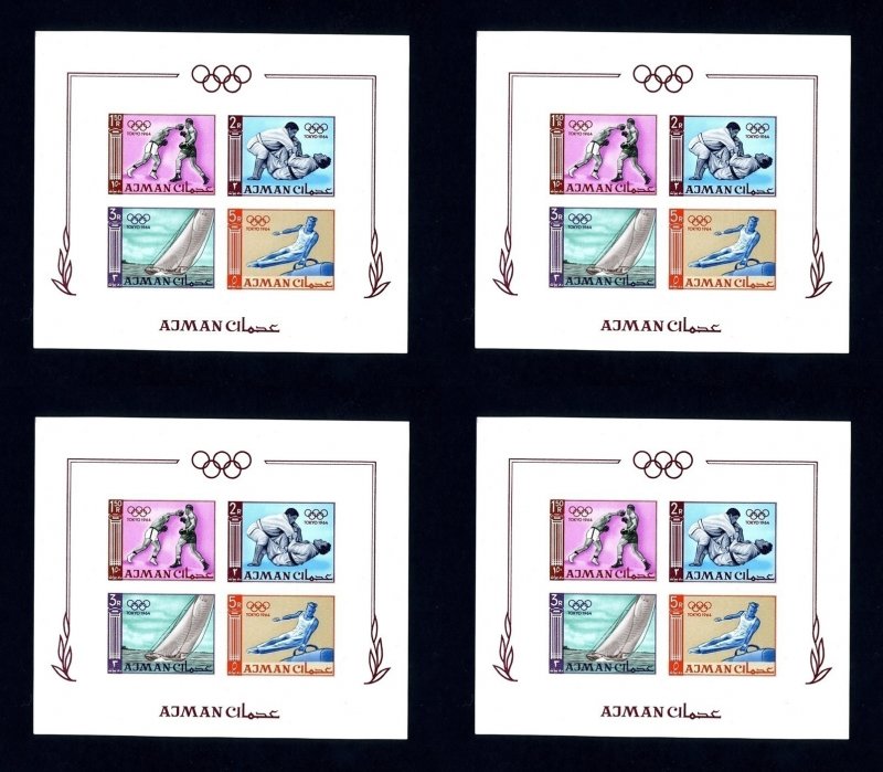 Lot of 4 Ajman # 36b 1964 Olympics Imperforate NH Souvenir Sheets