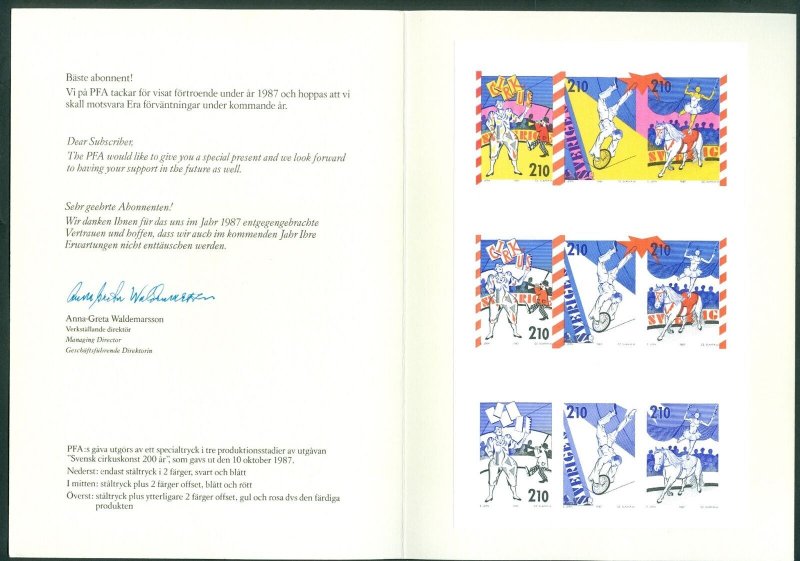 Sweden. Test Print. Subscribers Gift  Folder 1987. Circus. Engraver: CZ.Slania 