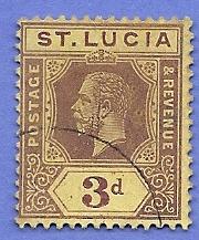 St. Lucia Scott #58 3d King Edward VII, used