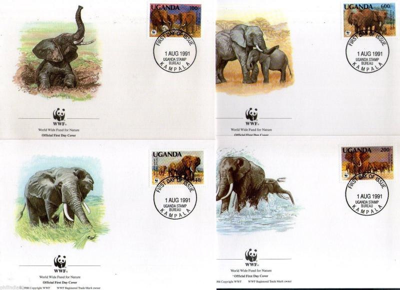 Uganda 1991 WWF African Elephant Wildlife Animal Fauna Sc 948-51 Set of 4 FDCs
