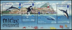 Gibraltar 764 ad sheet,MNH.Michel Bl.34. IYO-1998.Dolphins,Whales.Lighthouse.