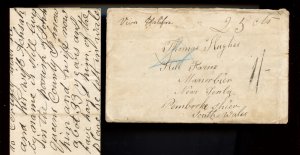 ? 1865 WAY OFFICE W. O. CROMWELL 25c to collect 1/ Wales UK via Halifax Canada